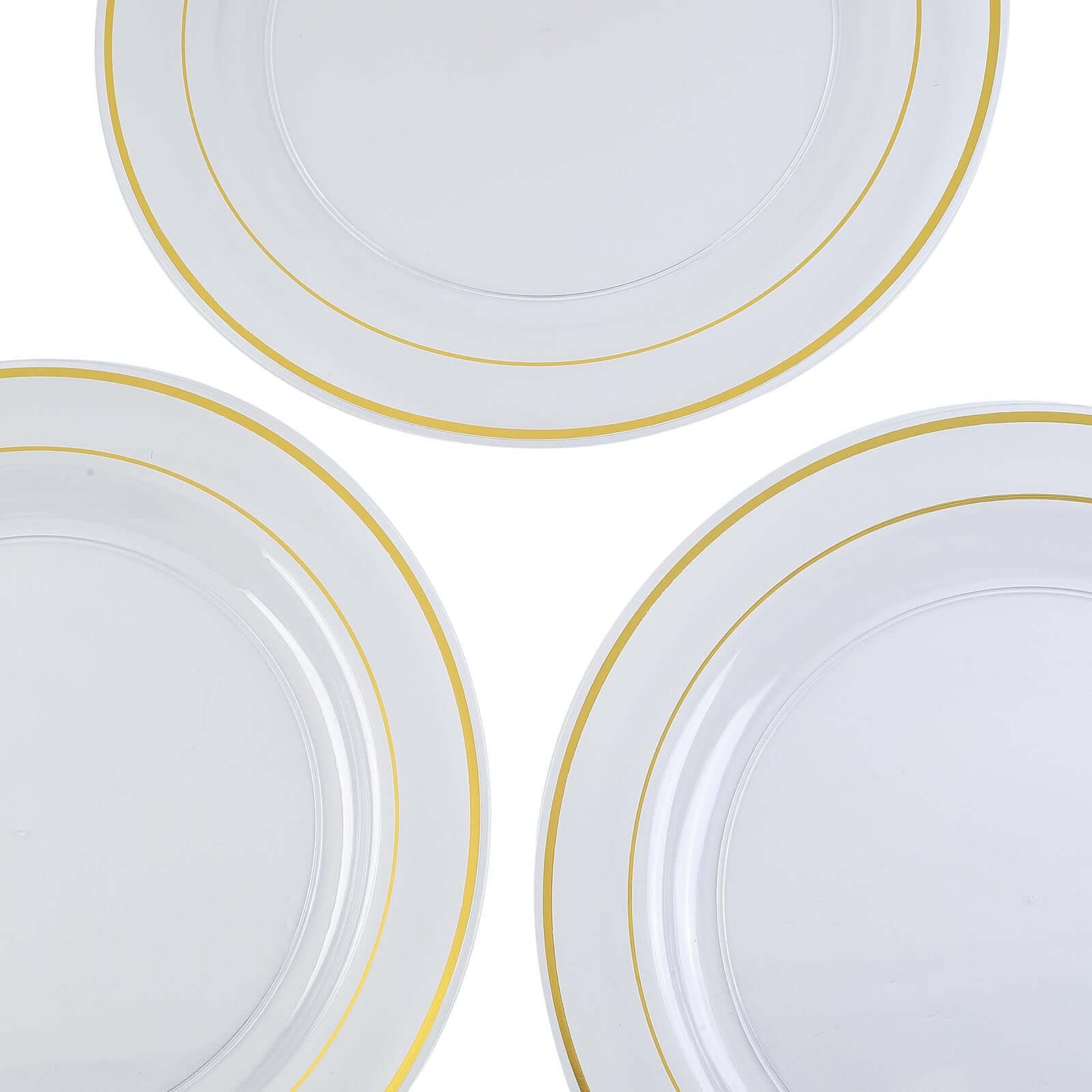 10-Pack Plastic Dinner Plates Clear with Très Chic Gold Rim - Perfect Disposable Party Plates 10"