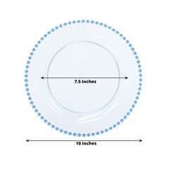10-Pack Plastic 10" Round Dinner Plates in Transparent Dusty Blue with Beaded Rim - Disposable Party Plates for Banquets & Festive Occasions