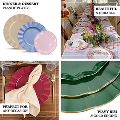 10-Pack Plastic 9" Round Dinner Plates in Gold with Ruffled Rim - Sturdy Disposable Dinnerware for Classy Events & Banquets