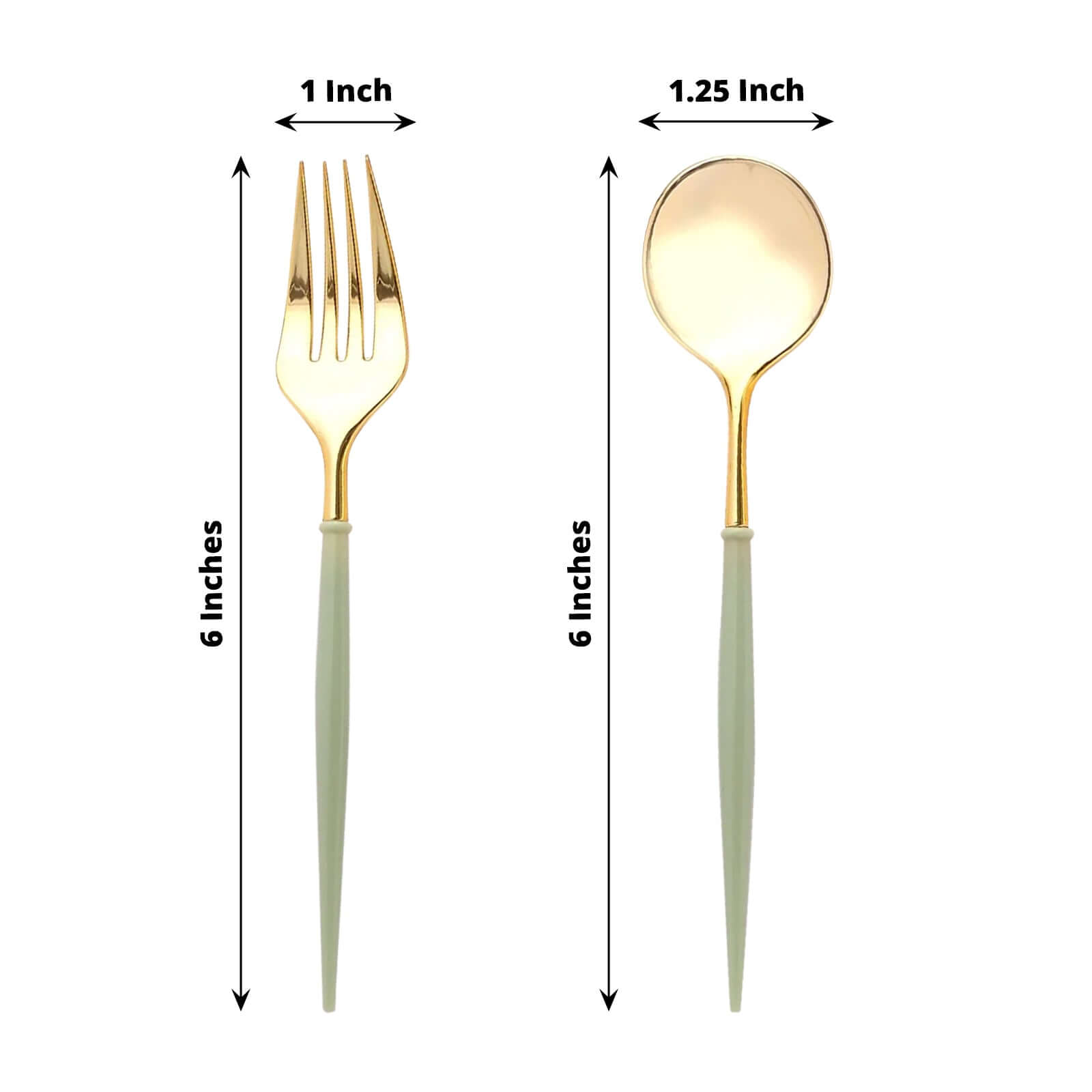 24-Pack Plastic Fork and Spoon Set Metallic Gold/Sage Green - Heavy Duty Disposable Modern Utensils 6"