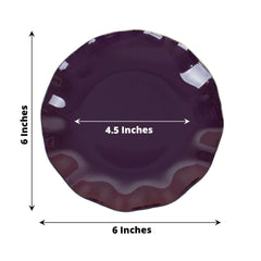10-Pack Plastic Round 6" Dessert Plates in Purple Ruffled Rim with Gold Edging - Sturdy Disposable Salad Appetizer Dinnerware