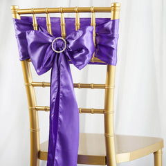 5 Pack Satin Chair Sashes Purple - Durable Chair Bows with Shiny Finish 6"x106"