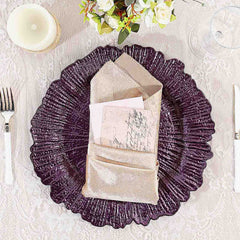 6-Pack Acrylic Plastic Round Charger Plates 13" in Purple with Reef Design, Dinner Charger Tableware