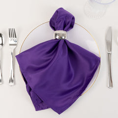 5 Pack Lamour Satin 20"x20" Napkins Purple - Soft Matte Finish Dinner Napkins