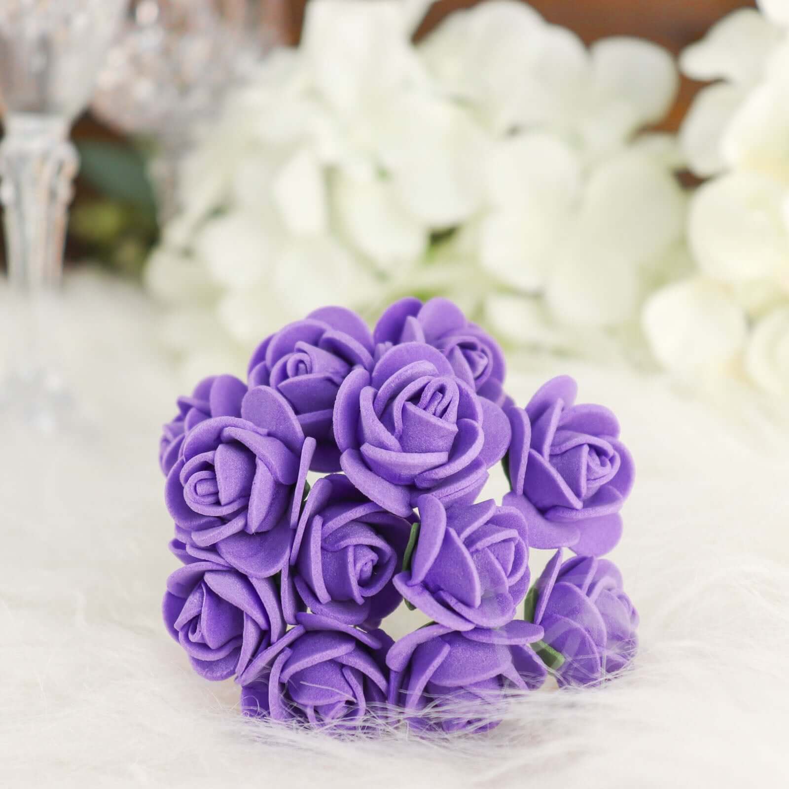 48 Roses 1" Purple Real Touch Artificial DIY Foam Rose Flowers With Stem, Craft Rose Buds