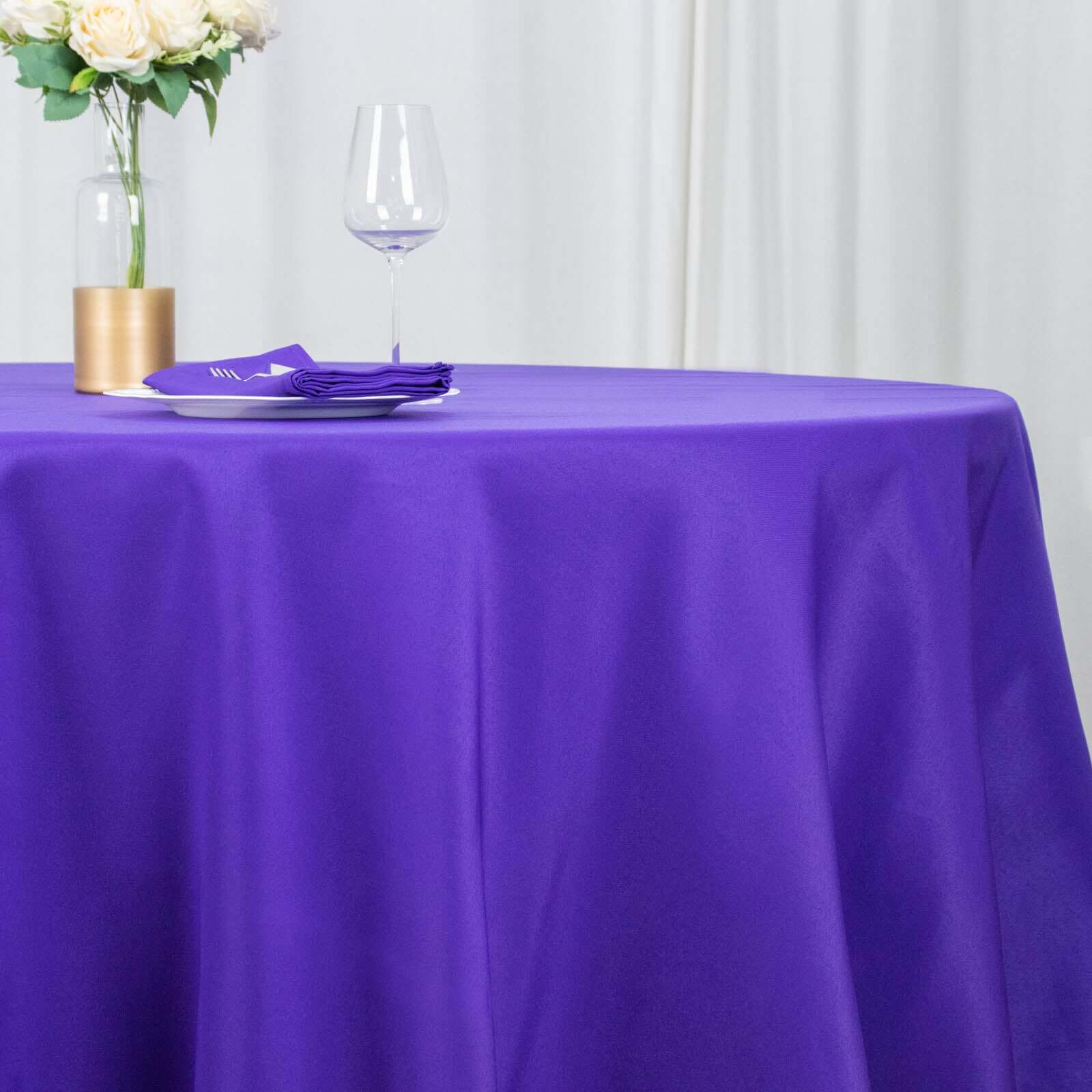 Premium Polyester 120" Round Tablecloth Purple - Seamless 220GSM Wrinkle-Resistant Table Cover