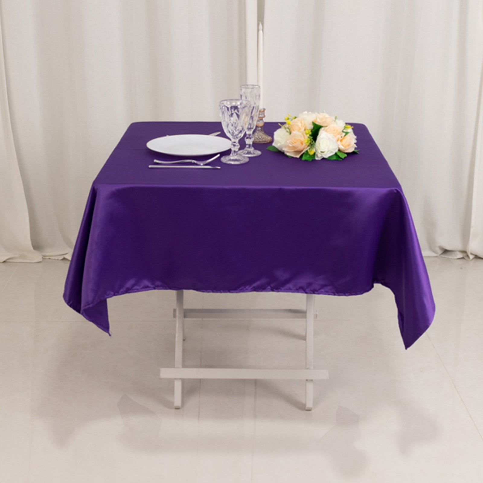 Lamour Satin 54"x54" Square Tablecloth Purple - Durable & Silk-Like Table Cover