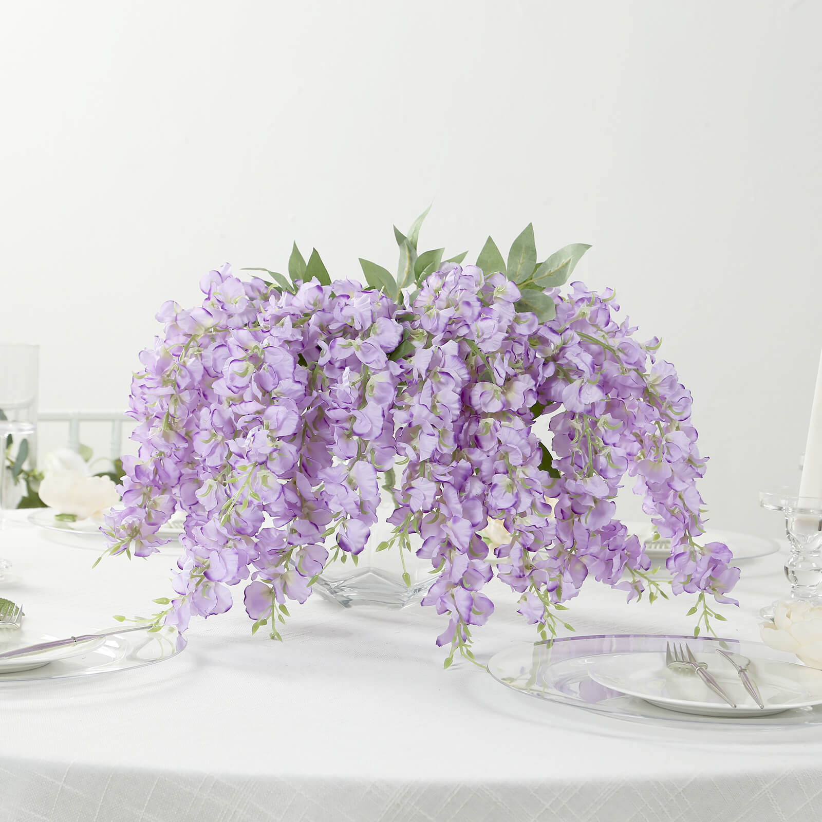 6 Pack Purple Silk Wisteria Vines Hanging Plants, Long Artificial Flowers Bushes - 4 Full Strands in 1 Bush - 21"