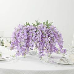 6 Pack Purple Silk Wisteria Vines Hanging Plants, Long Artificial Flowers Bushes - 4 Full Strands in 1 Bush - 21"
