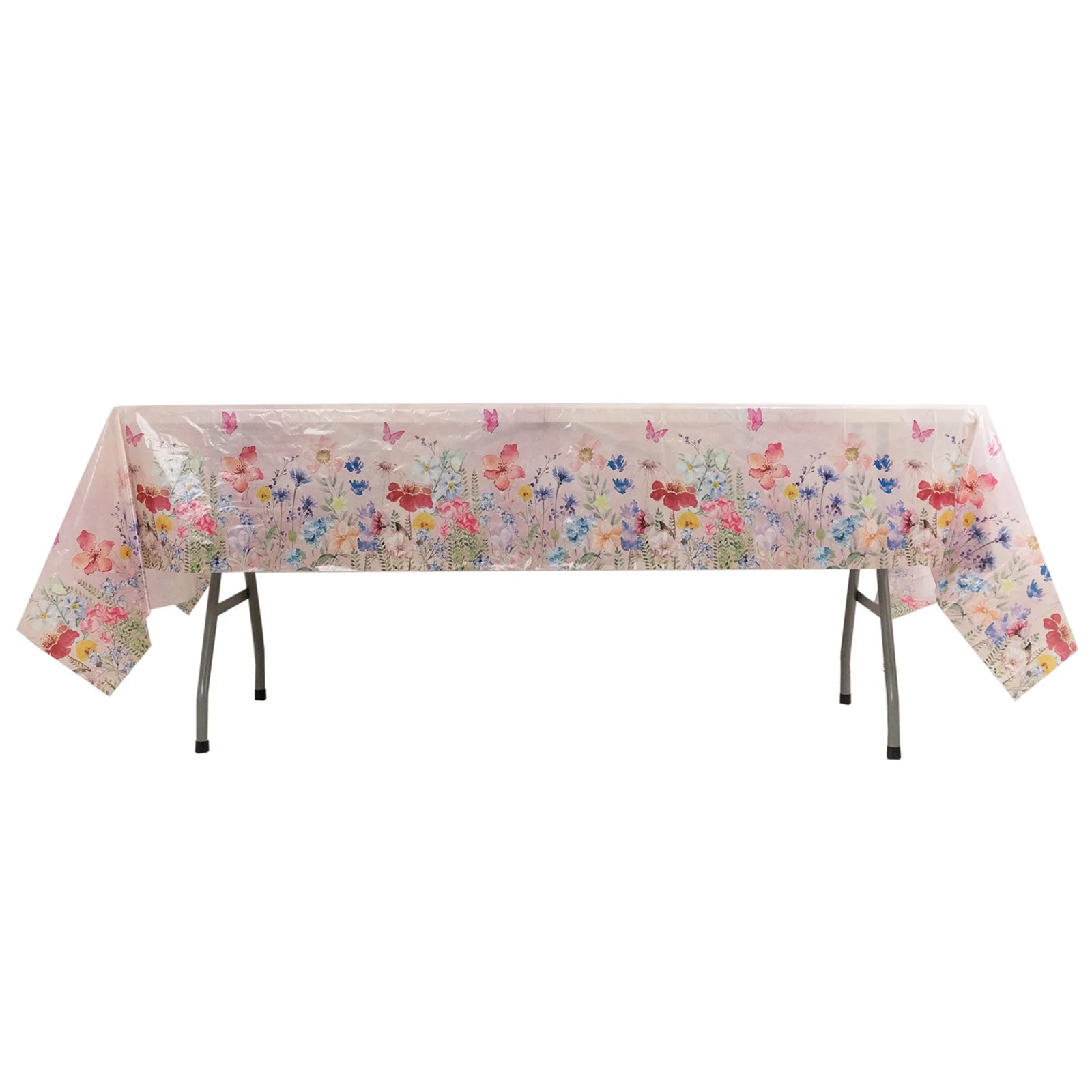 5-Pack Plastic Table Covers Blush Rectangle with Butterfly Floral Print - Decorative PVC Disposable Covers 54"x108"