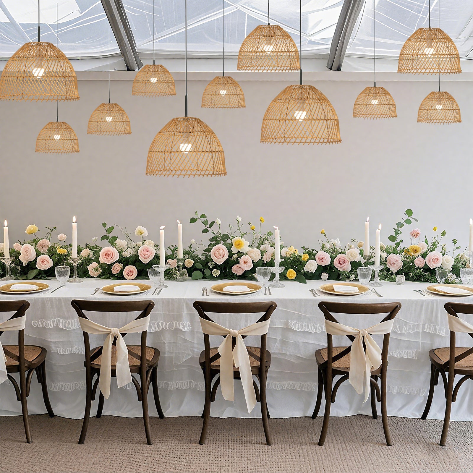 Boho Rattan Dome Pendant Shades – 3 Pack Natural Woven Ceiling Lamp Covers – 16" Round – Shades Only