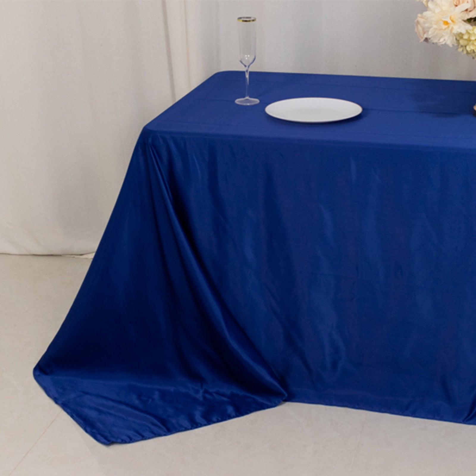 Lamour Satin 90"x132" Rectangle Tablecloth Royal Blue - Soft & Silk-Like Seamless Table Cover
