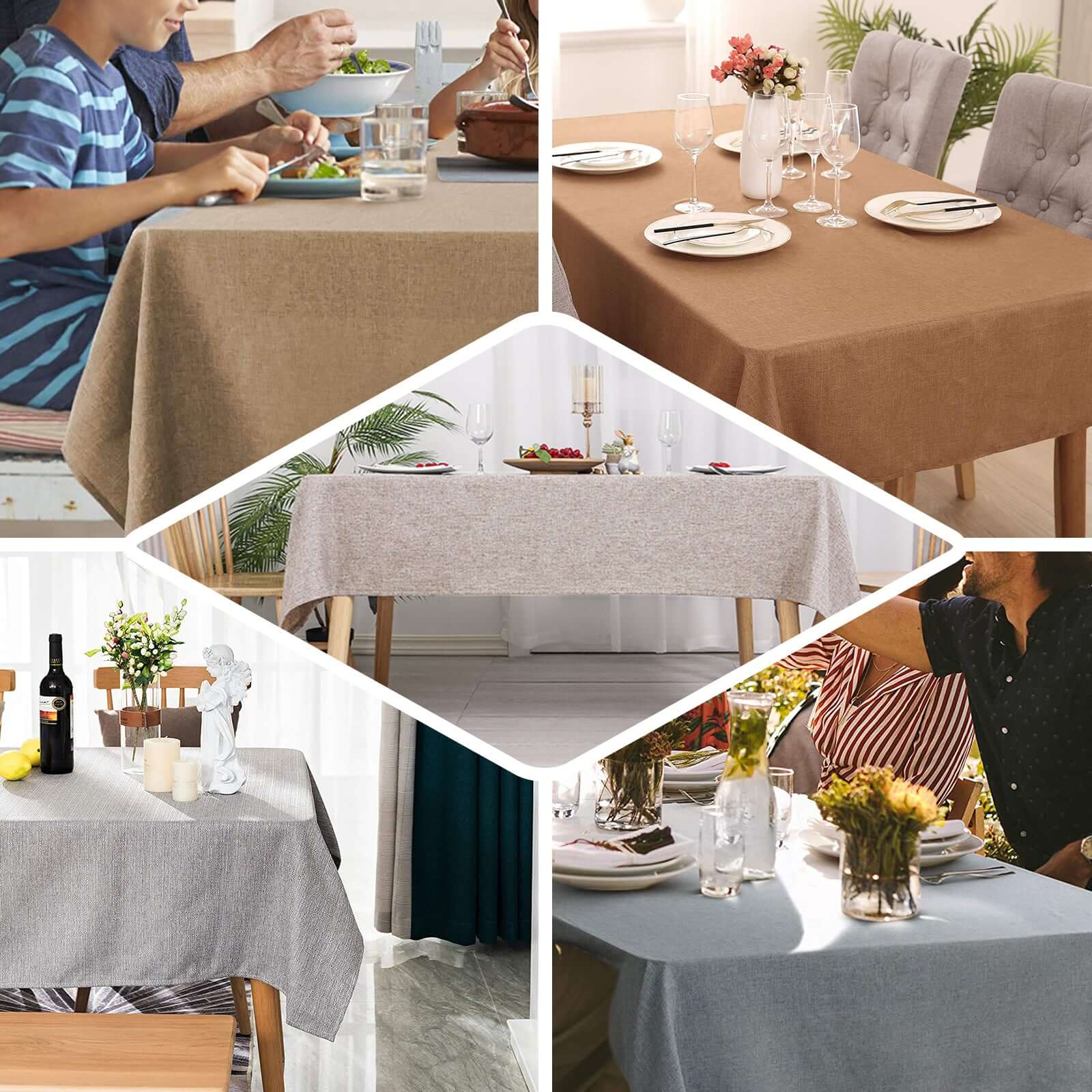 Faux Linen 60"x102" Rectangular Tablecloth White - Slubby Textured & Wrinkle Resistant Table Cover for Weddings and Special Events