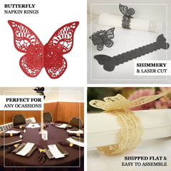 12-Pack Paper Napkin Rings Laser Cut Butterfly Red Shimmery - Decorative Serviette Holders