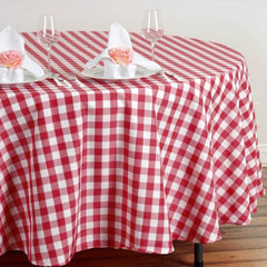 Polyester 108" Round Tablecloth White/Red - Checkered Buffalo Plaid Table Cover
