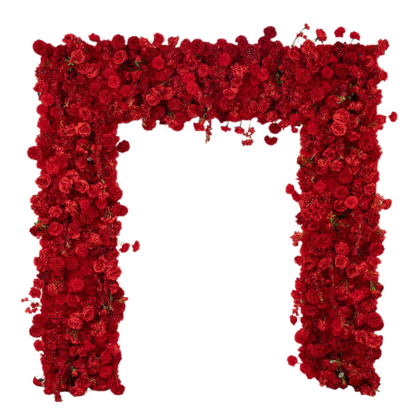 8ftx8ft Roll Up Flower Backdrop for Arch Stand, Red with Fabric Backing - Artificial Silk Roses, Hydrangeas & Chrysanthemums for Weddings