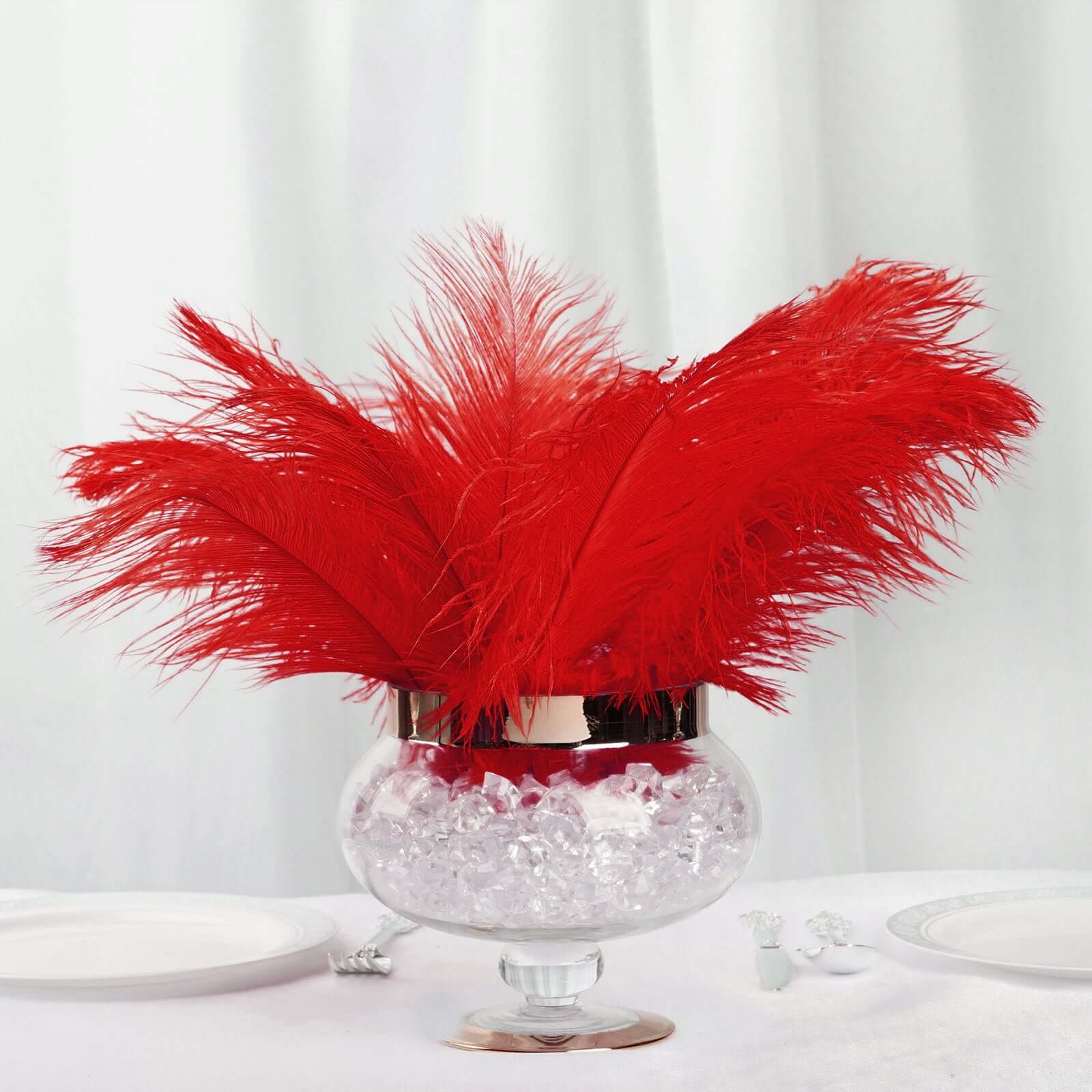 12 Pack 13"-15" Red Natural Plume Real Ostrich Feathers, DIY Centerpiece Fillers