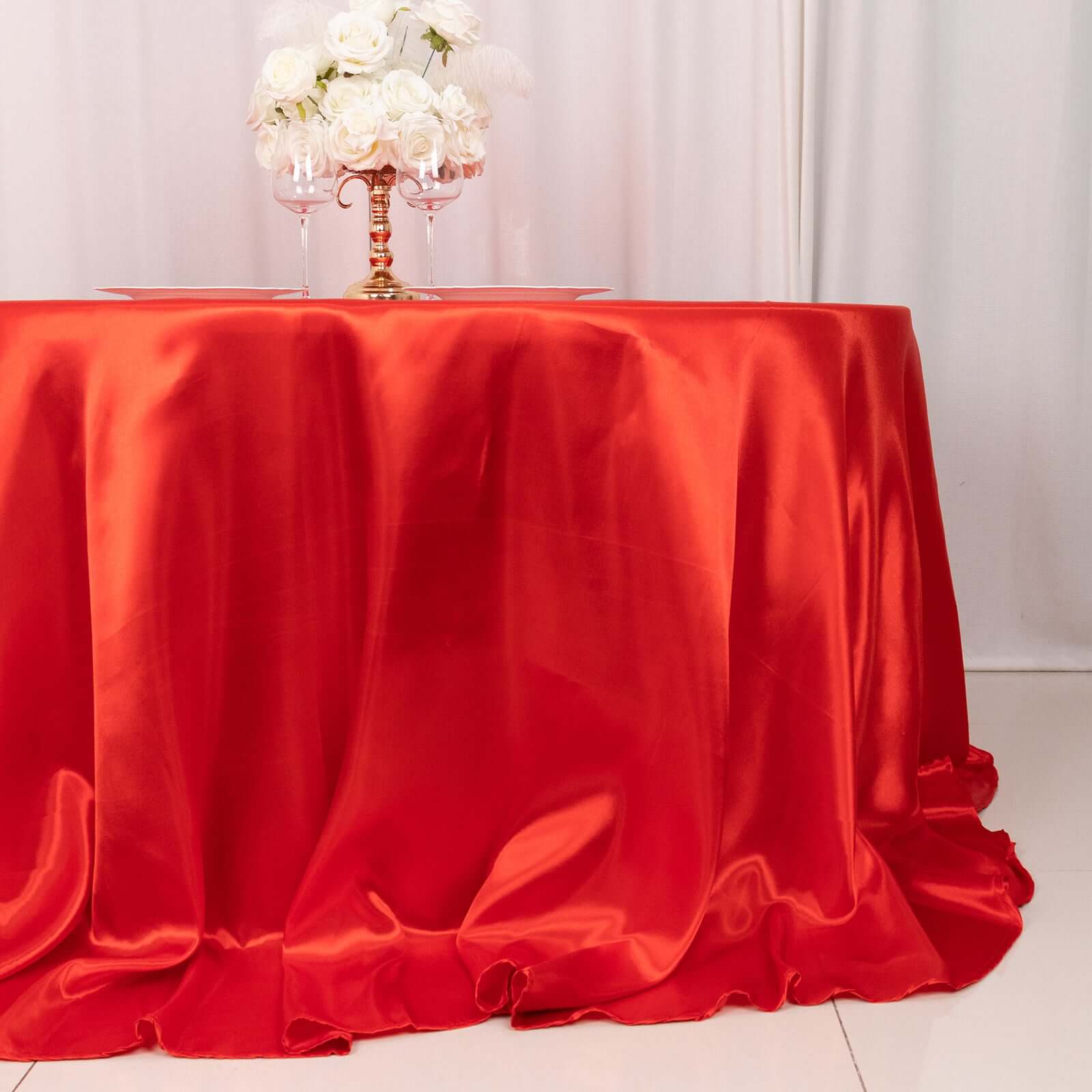 Satin 132" Round Tablecloth Red - Stylish Seamless Table Cover
