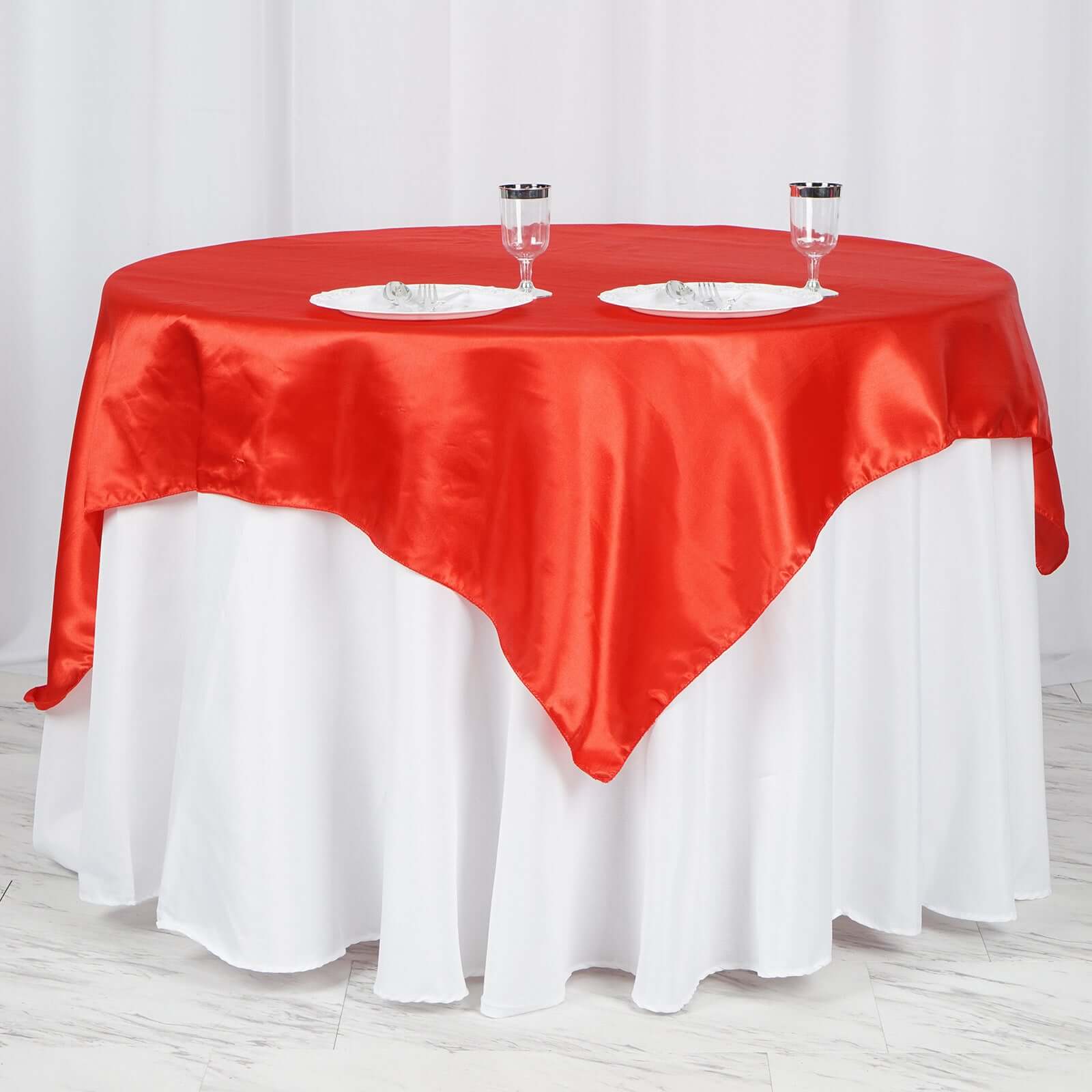 Satin 60"x60" Table Overlay Square Tablecloth Red - Smooth Silky Touch Table Cover