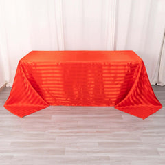 Satin Striped 90"x132" Rectangular Tablecloth Red - Seamless Silky Smooth Table Cover