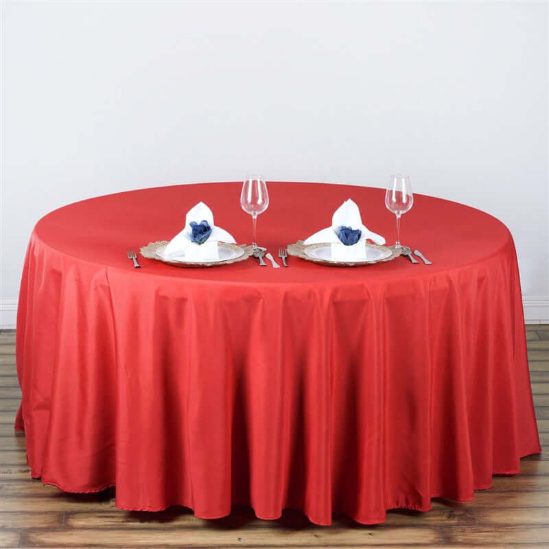 Polyester 108" Round Tablecloth Red - Wrinkle-Resistant Table Cover