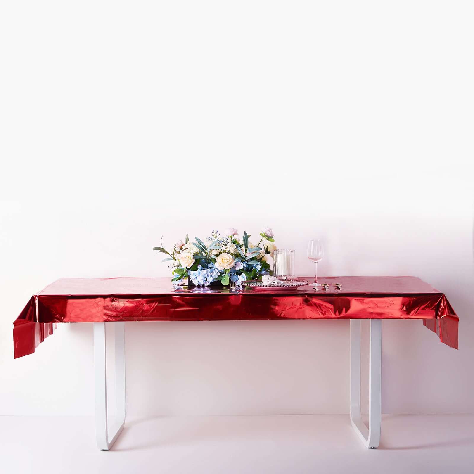Metallic Foil Tablecloth Rectangle Red - Decorative Disposable Table Cover 40"x90"