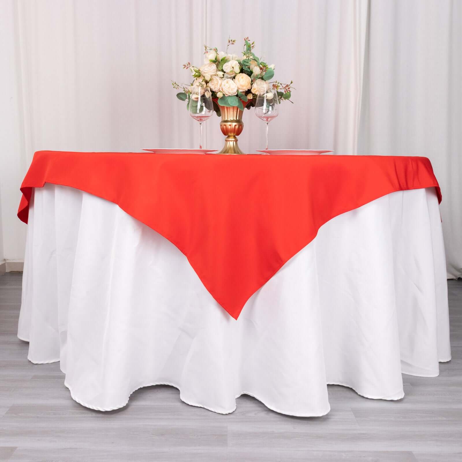Premium Polyester 70"x70" Table Overlay Square Tablecloth Red 220GSM Wrinkle-Resistant Table Cover