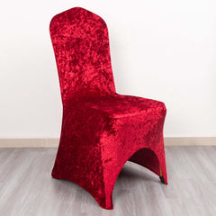 Crushed Velvet Spandex Banquet Chair Cover Fitted Slipcover Red - Stretch 190GSM Slipcover with Foot Pockets