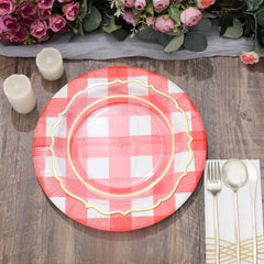 10-Pack Disposable Paper Charger Plates – Red/White Buffalo Plaid 13" Round Table Chargers, 350 GSM Cardstock