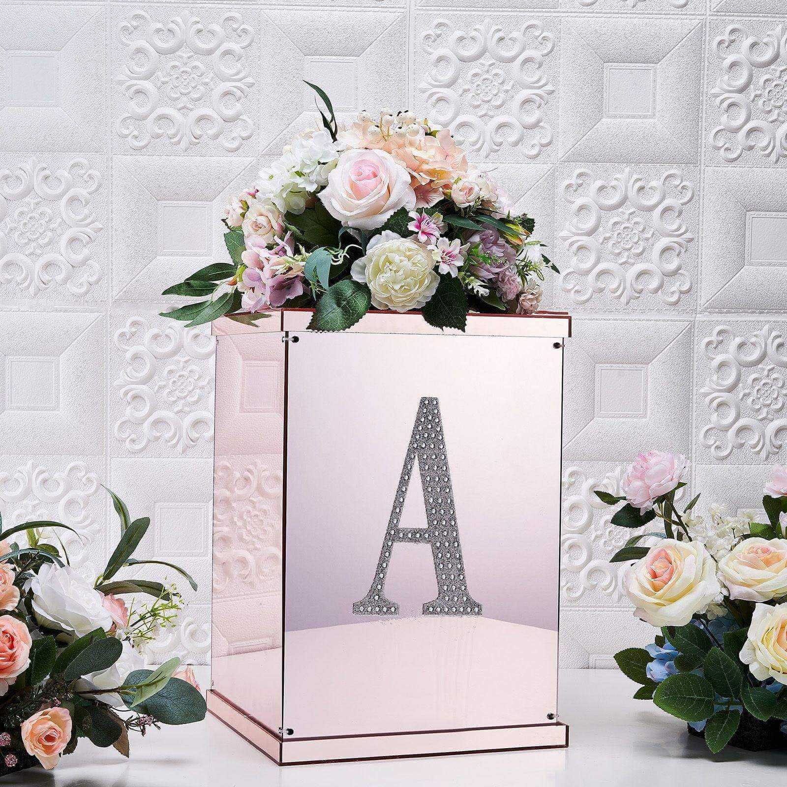 Decorative Rhinestone Alphabet "A" Letter Stickers, Glitter Adhesive Craft Letters Silver DIY Sparkle Embellishments 8"