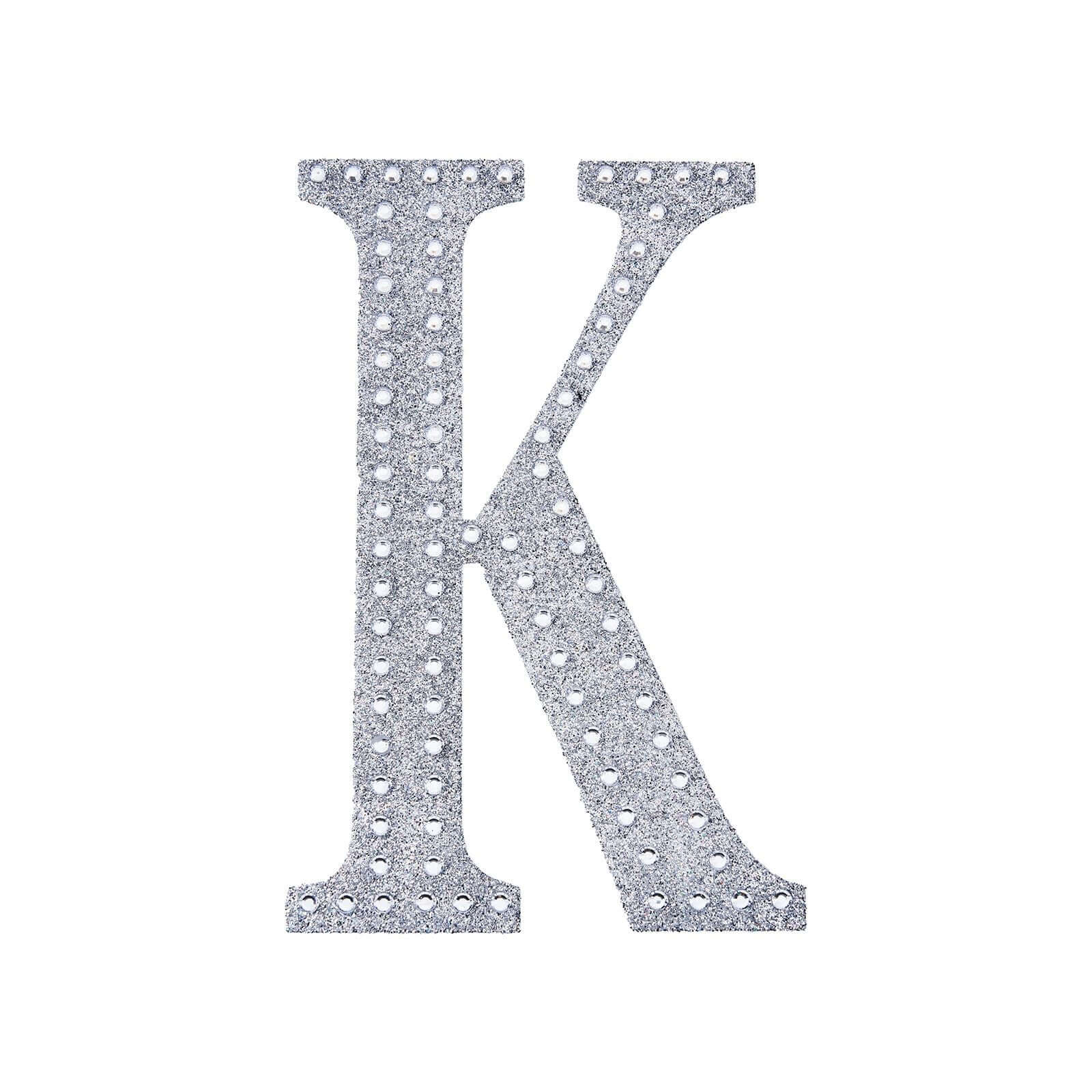 Decorative Rhinestone Alphabet "K" Letter Stickers, Glitter Adhesive Craft Letters Silver DIY Sparkle Embellishments 6"