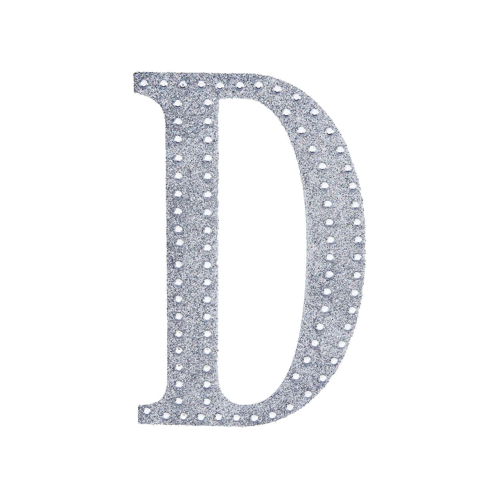 Decorative Rhinestone Alphabet "D" Letter Stickers, Glitter Adhesive Craft Letters Silver DIY Sparkle Embellishments 6"