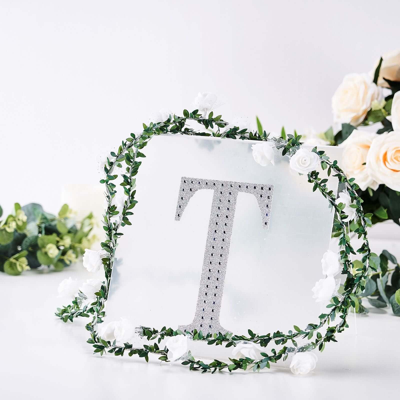 Decorative Rhinestone Alphabet "T" Letter Stickers, Glitter Adhesive Craft Letters Silver DIY Sparkle Embellishments 8"