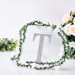 Decorative Rhinestone Alphabet "T" Letter Stickers, Glitter Adhesive Craft Letters Silver DIY Sparkle Embellishments 8"