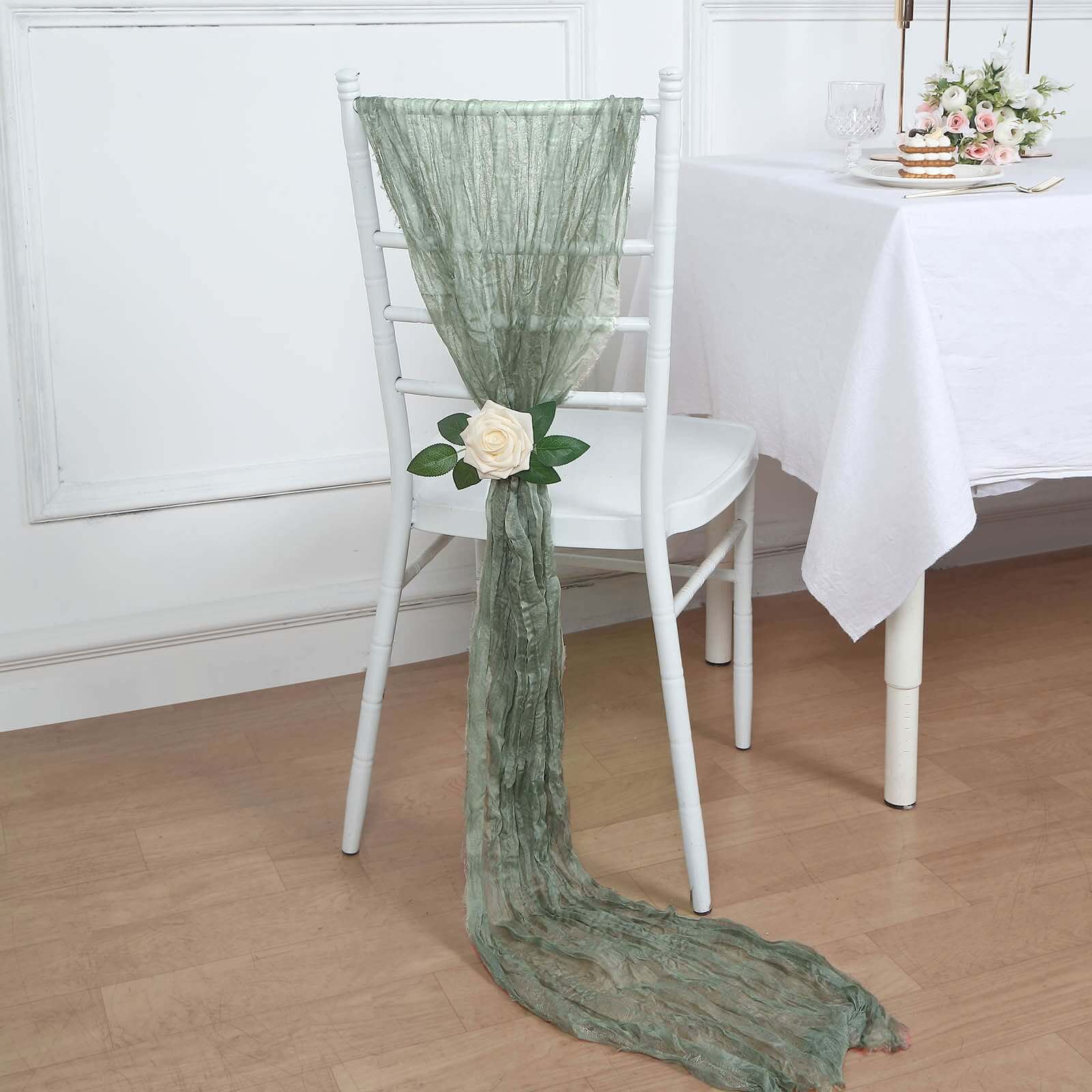 5 Pack Cheesecloth Gauze 16"x88" Chair Sashes Dusty Sage Green - Boho Chair Decorations