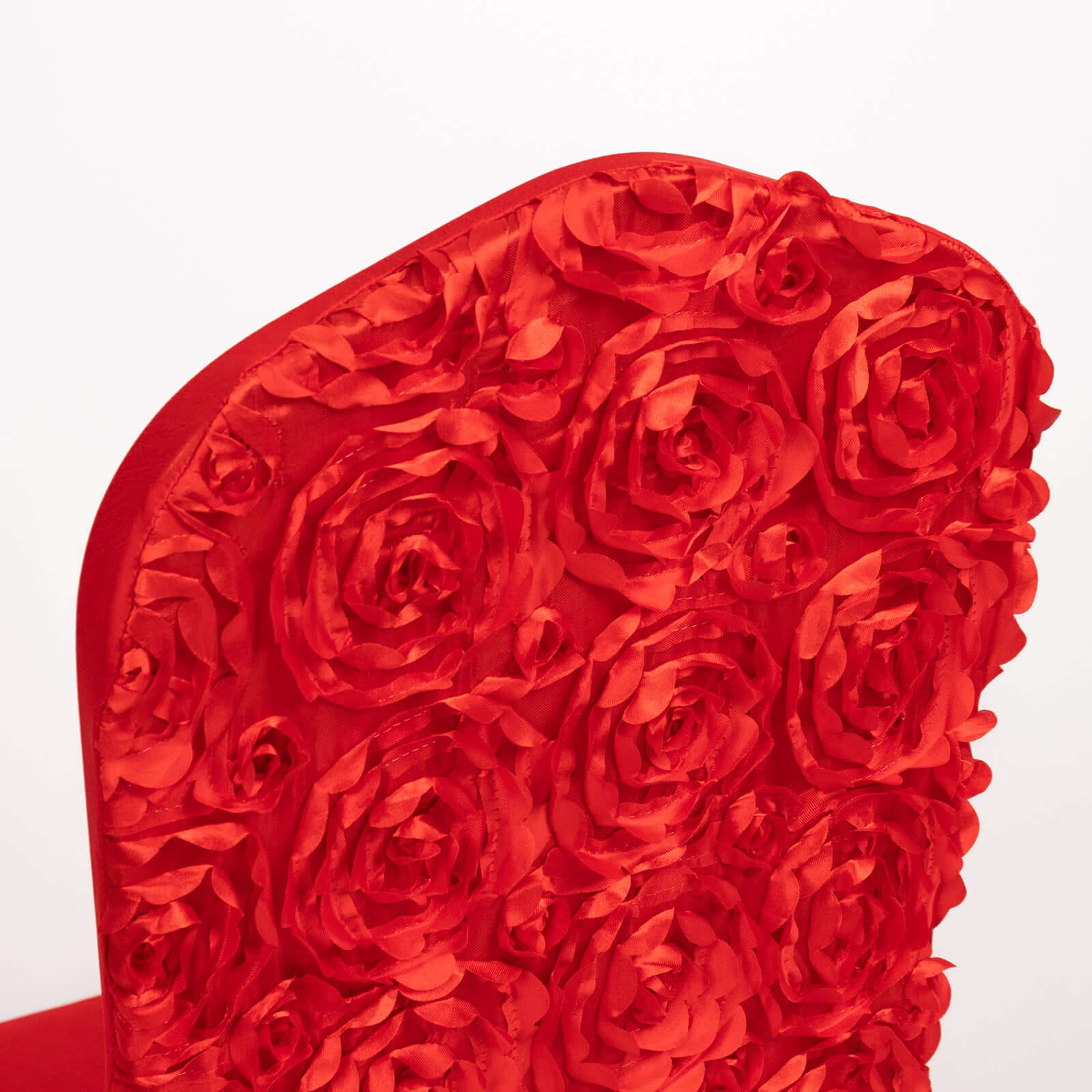 Satin Rosette Chair Cover for Banquet Chairs Red - Stretch Fitted Slip-On Slipcover
