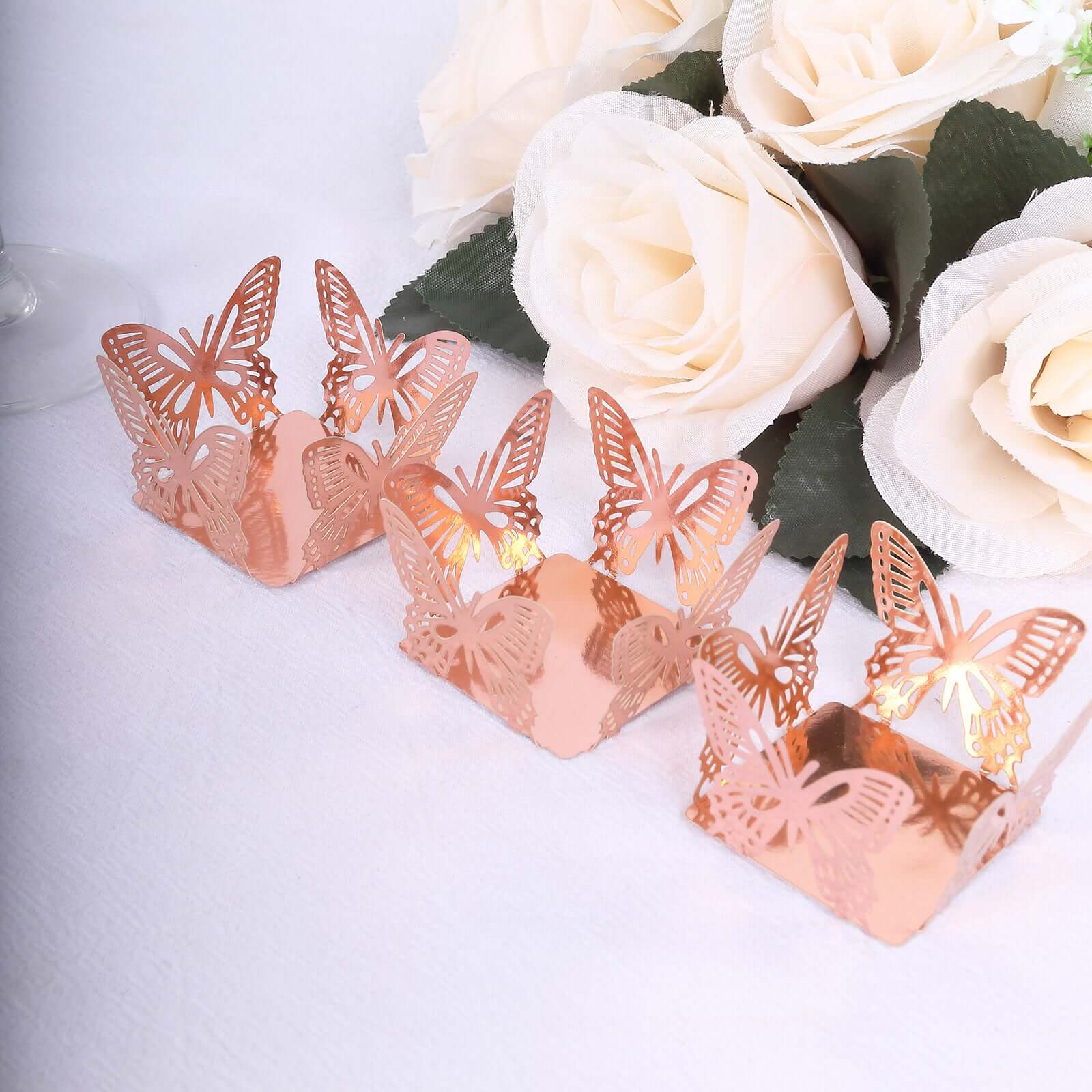 50-Pack Mini Paper Truffle Cup Liners Butterfly Square Design Metallic Rose Gold - 225GSM Cupcake Tray Wrappers 4"