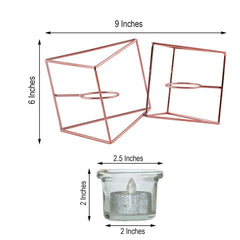 Set of Metal Candle Holders Linked Geometric Design Rose Gold - Chic Votive Glass Decor for Events & Gatherings 9"