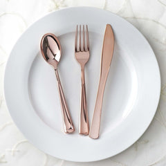 30-Pack Plastic Utensil Set Metallic Rose Gold Classic Heavy Duty - Durable Disposable Silverware Set 7", 8"