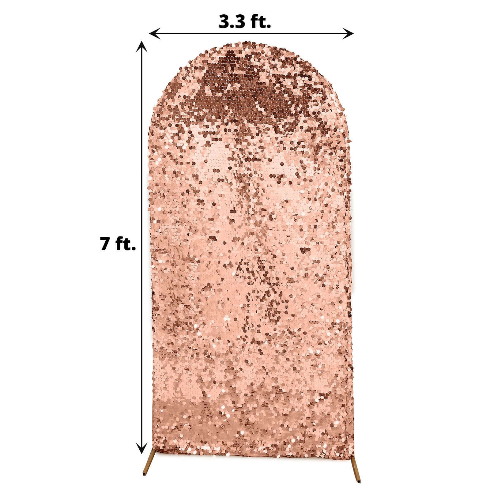 7ft Sparkly Rose Gold Double Sided Big Payette Sequin Chiara Backdrop Stand Cover For Fitted Round Top Wedding Arch