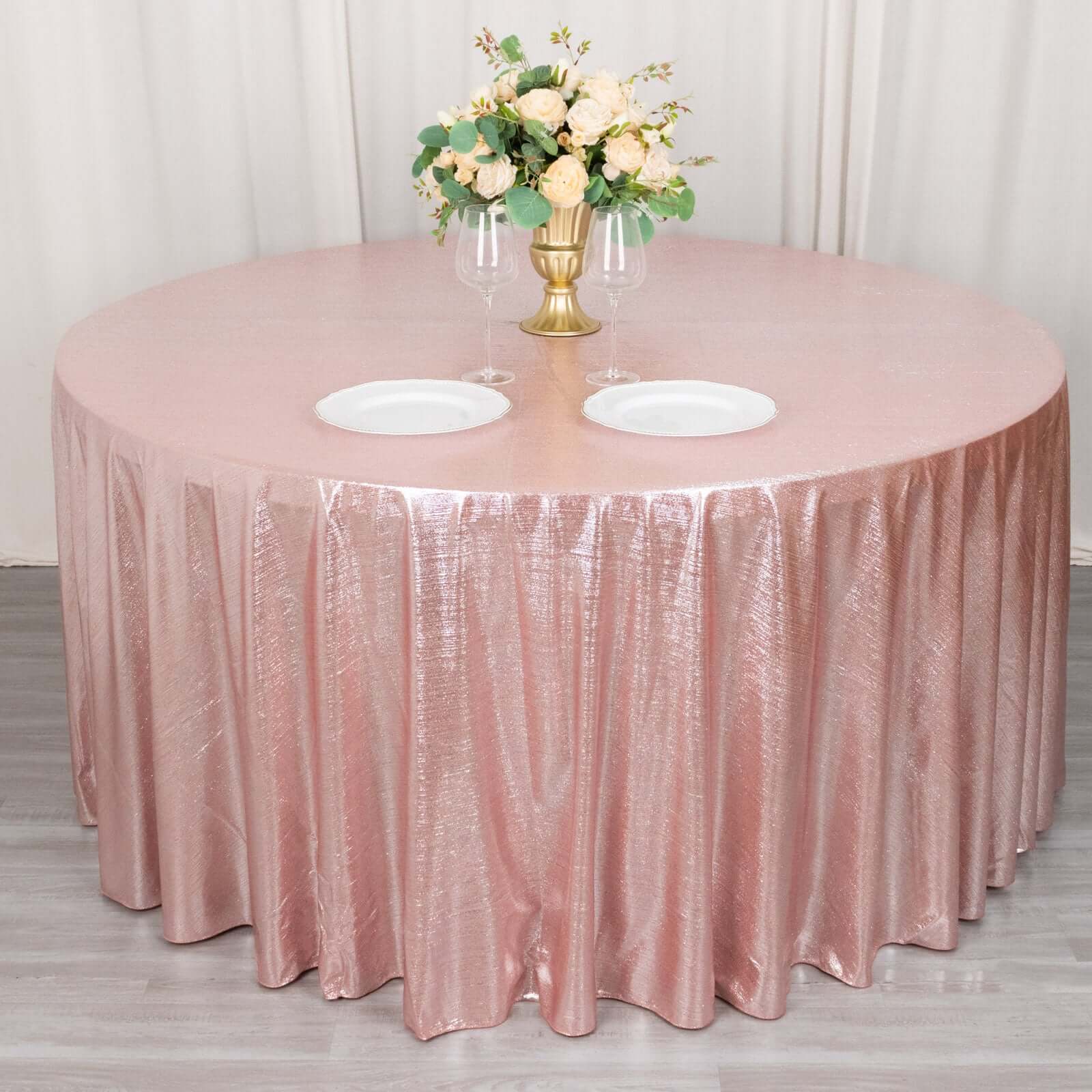 Sequin Dots Polyester Round 120" Tablecloth Shimmering Rose Gold - Wrinkle Free & Sparkling Table Cover