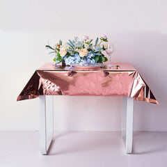 Metallic Foil Tablecloth Square Rose Gold - Stylish Disposable Party Cover 50"x50"
