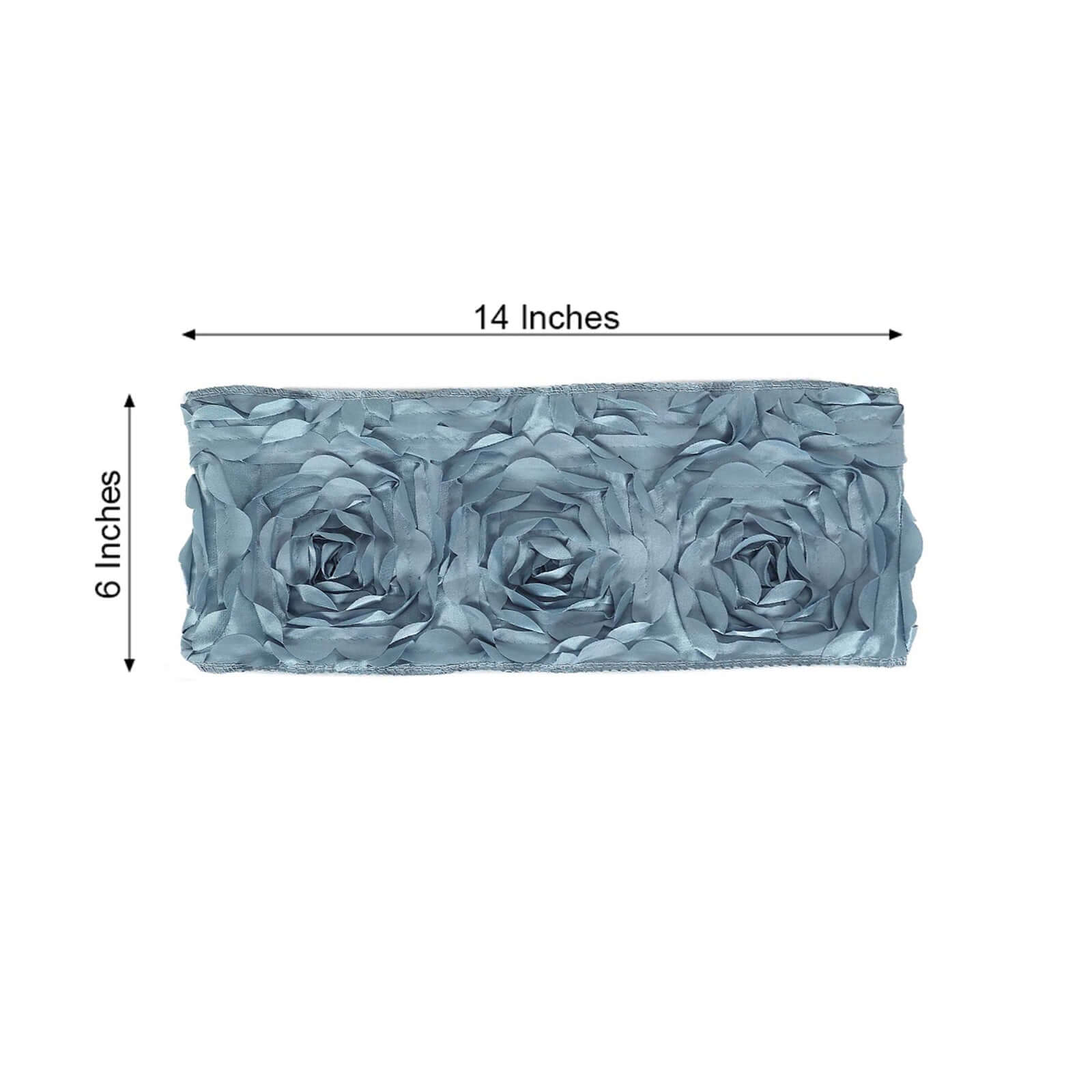 5 Pack Satin Spandex Chair Sashes Dusty Blue - Rosette Design Stretch Chair Bands 6"x14"