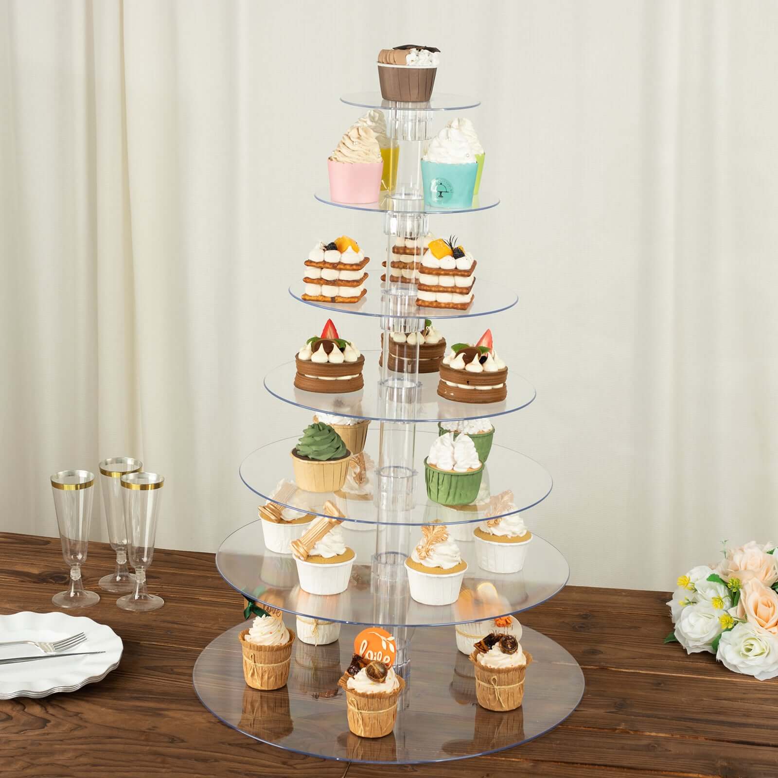 7-Tier Acrylic Round Cupcake Stand Clear & Catering Displays 26"