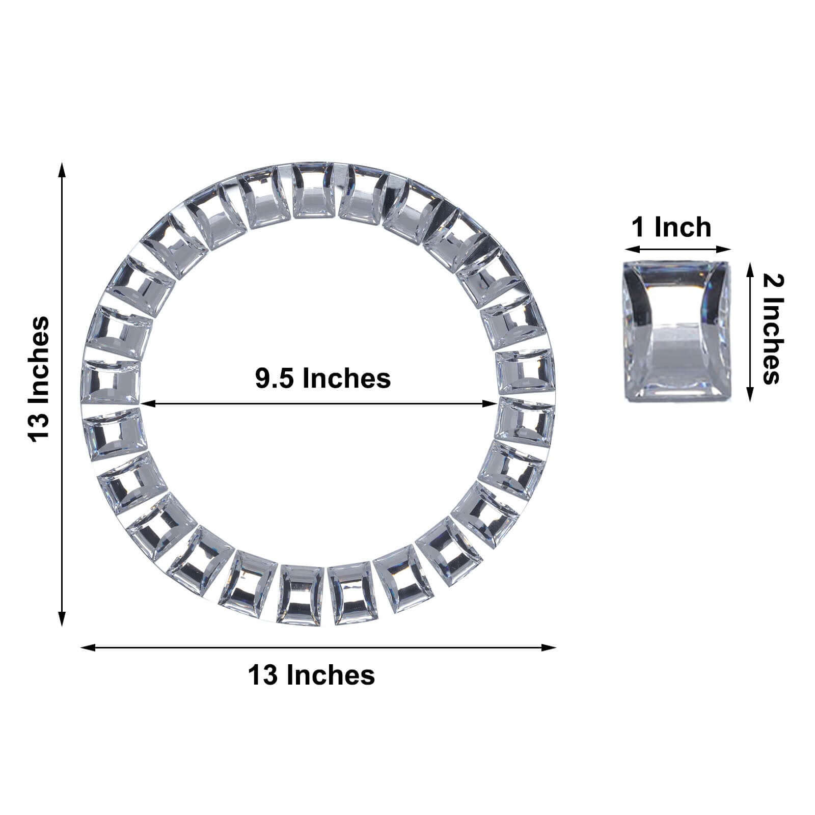 2-Pack Glass Mirror Round Charger Plates 13" in Silver with Jeweled Rim - Premium Decorative Dinner Party Charger Tableware