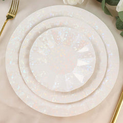 25-Pack Paper 12" Round Charger Plates in Iridescent with Geometric Prism Design - Disposable 400GSM Serving Trays