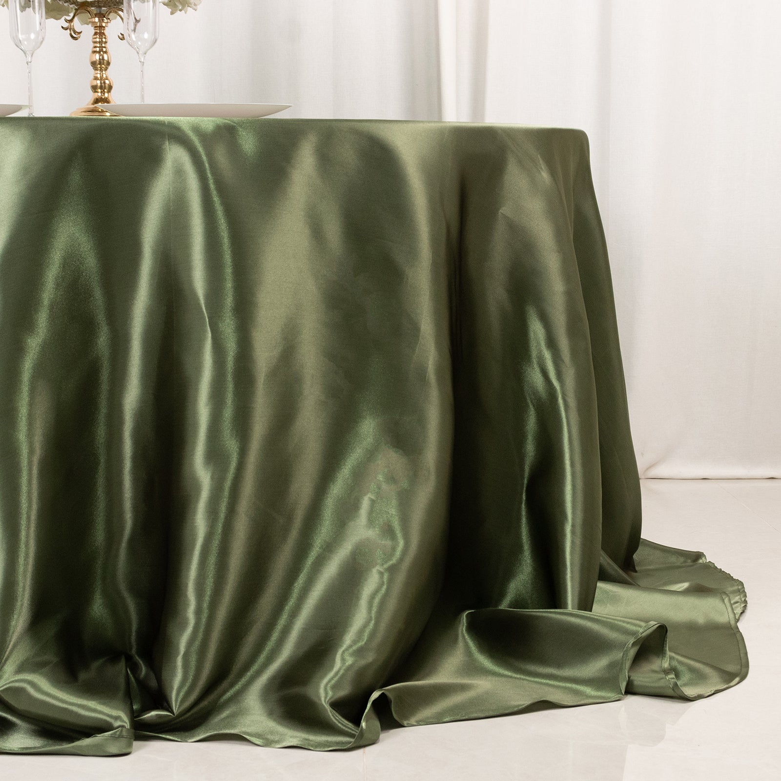 Satin 132" Round Tablecloth Dusty Sage Green - Stylish Seamless Table Cover