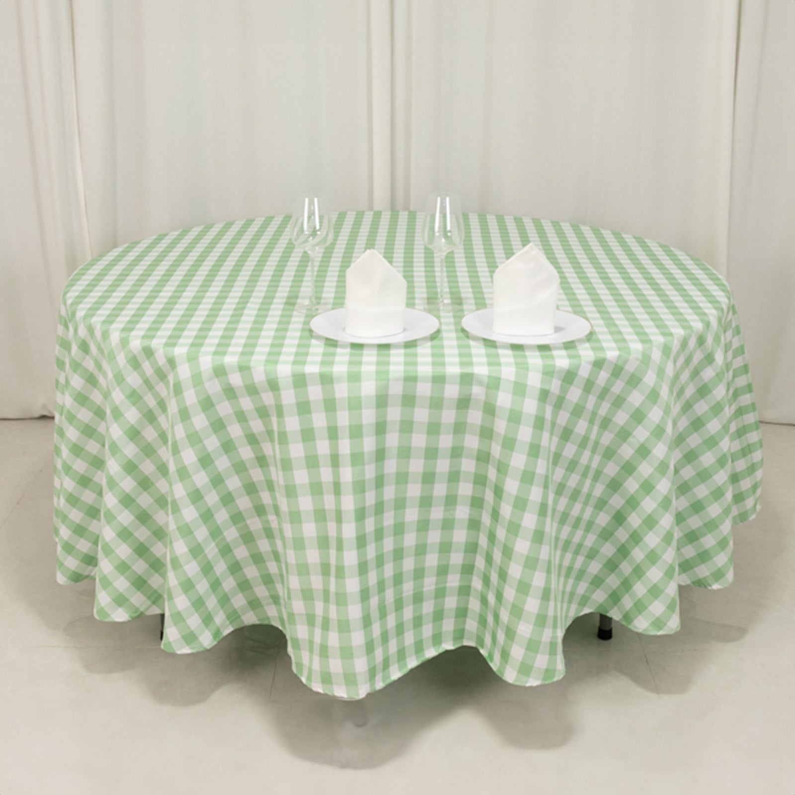 Polyester 108" Round Tablecloth White/Sage Green - Checkered Buffalo Plaid Table Cover