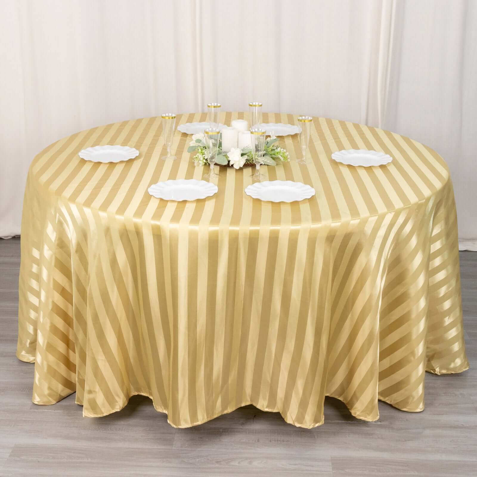 Satin Striped 120" Round Tablecloth Champagne - Silky Smooth Seamless Table Cover