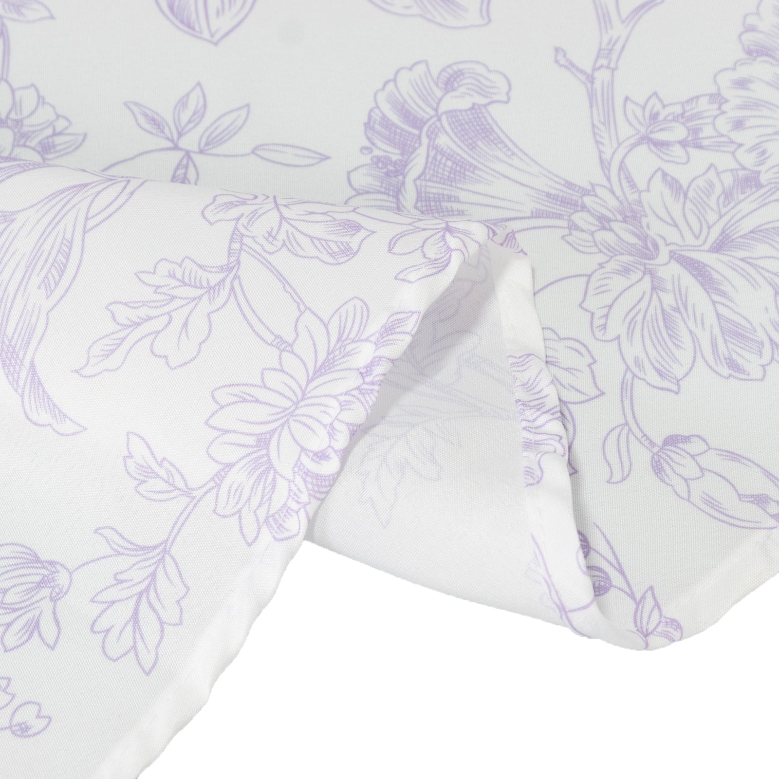 Polyester 108" Round Tablecloth White - Lavender Lilac French Toile Pattern for Chic Weddings